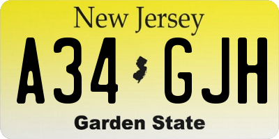 NJ license plate A34GJH