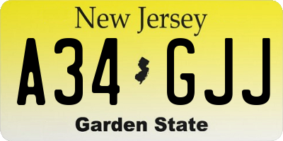NJ license plate A34GJJ