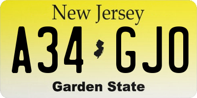 NJ license plate A34GJO