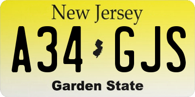 NJ license plate A34GJS