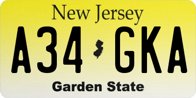 NJ license plate A34GKA