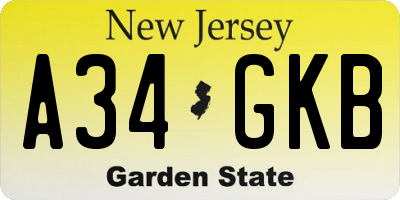 NJ license plate A34GKB