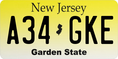 NJ license plate A34GKE