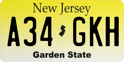NJ license plate A34GKH
