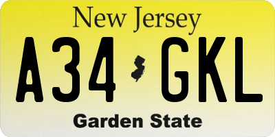 NJ license plate A34GKL