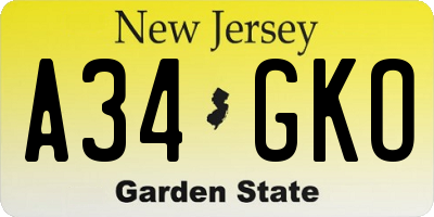 NJ license plate A34GKO