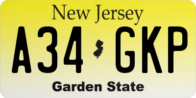 NJ license plate A34GKP