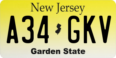 NJ license plate A34GKV
