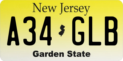 NJ license plate A34GLB