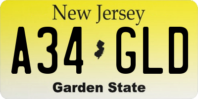 NJ license plate A34GLD