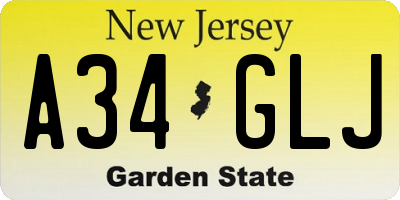 NJ license plate A34GLJ