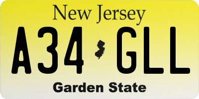 NJ license plate A34GLL