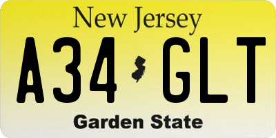 NJ license plate A34GLT