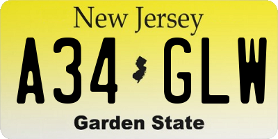 NJ license plate A34GLW