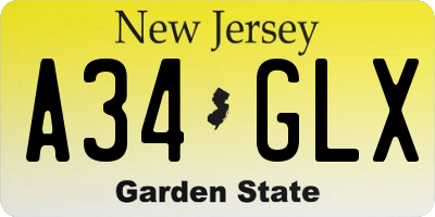 NJ license plate A34GLX