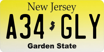 NJ license plate A34GLY