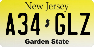 NJ license plate A34GLZ