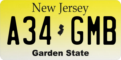 NJ license plate A34GMB