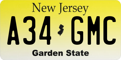 NJ license plate A34GMC