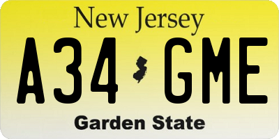 NJ license plate A34GME