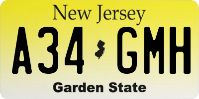 NJ license plate A34GMH