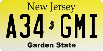 NJ license plate A34GMI