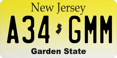 NJ license plate A34GMM