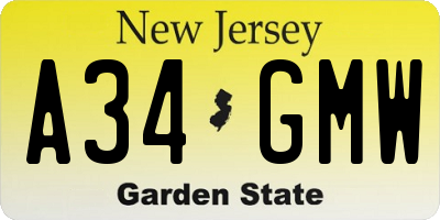NJ license plate A34GMW