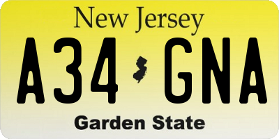 NJ license plate A34GNA
