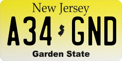 NJ license plate A34GND