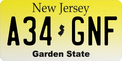 NJ license plate A34GNF