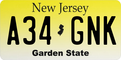 NJ license plate A34GNK