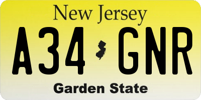 NJ license plate A34GNR