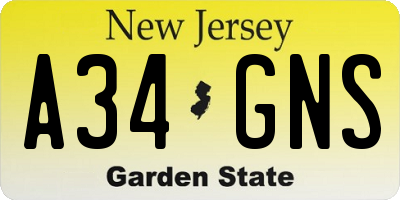 NJ license plate A34GNS