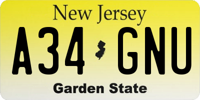 NJ license plate A34GNU