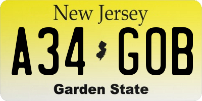 NJ license plate A34GOB