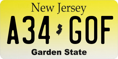 NJ license plate A34GOF
