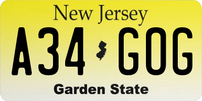 NJ license plate A34GOG