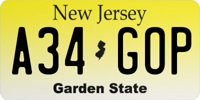 NJ license plate A34GOP
