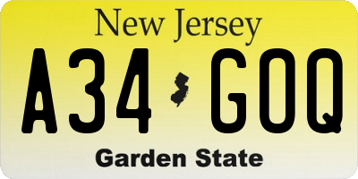 NJ license plate A34GOQ