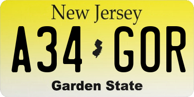 NJ license plate A34GOR