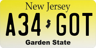 NJ license plate A34GOT