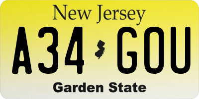 NJ license plate A34GOU