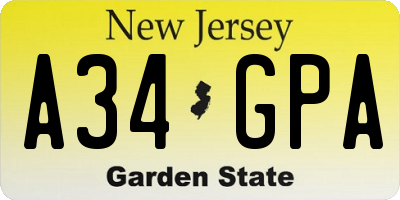 NJ license plate A34GPA