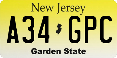 NJ license plate A34GPC