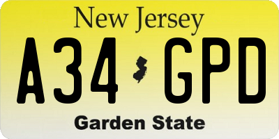 NJ license plate A34GPD