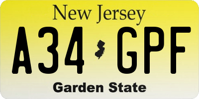 NJ license plate A34GPF