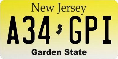 NJ license plate A34GPI
