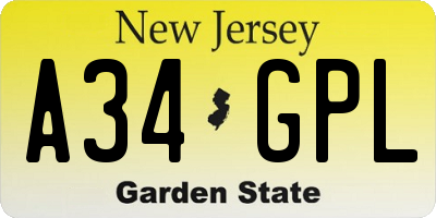 NJ license plate A34GPL