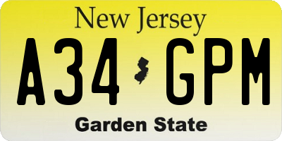 NJ license plate A34GPM